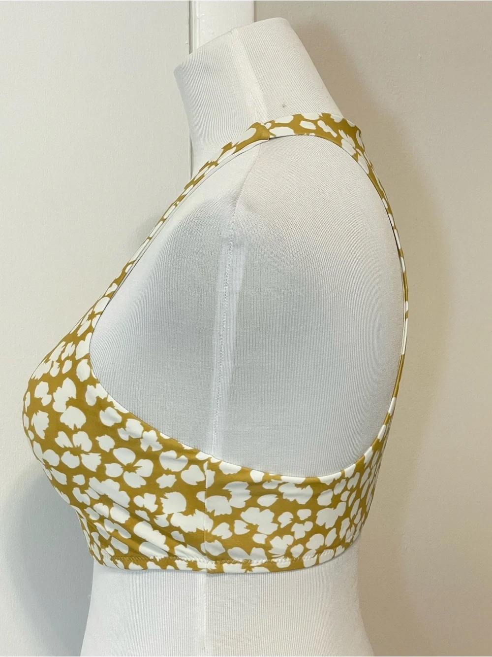Aerie High-Neck Crop Bikini Top Yellow White Floral Size Large